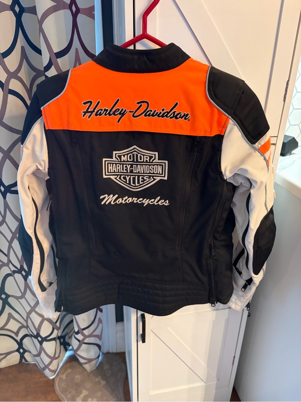 Harley-Davidson Black, Orange & White Women's Puffer Motorcycle Jacket